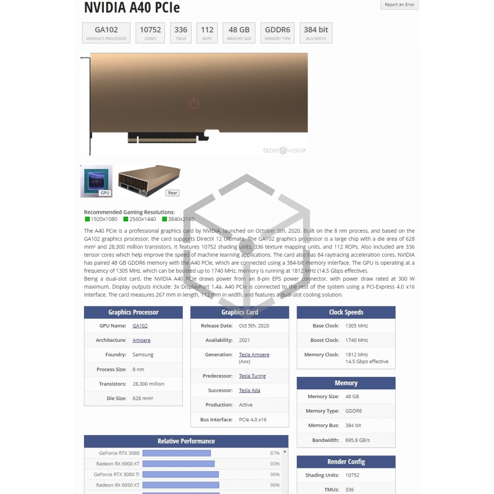 Nvidia Tesla A100 40G 빅데이터 인공지능 딥러닝 테슬라 텐서플로우 tensor - SUGARCUBE