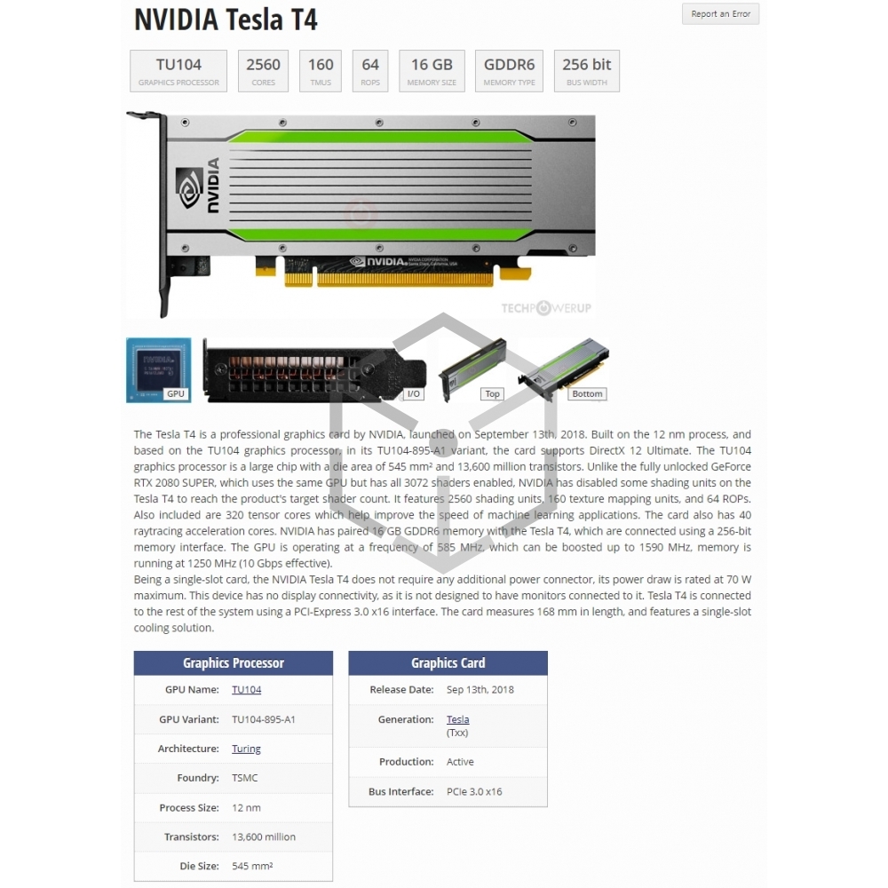 Nvidia Tesla T4 16G 빅데이터 인공지능 딥러닝 테슬라 텐서플로우 tensor - SUGARCUBE