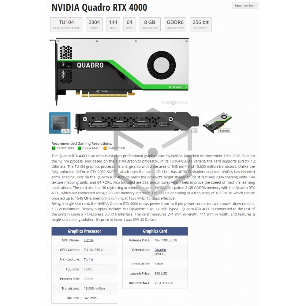 Nvidia Quadro RTX4000 8G 영상편집 렌더링 설계 그래픽카드 쿼드로 딥러닝GPU SUGARCUBE