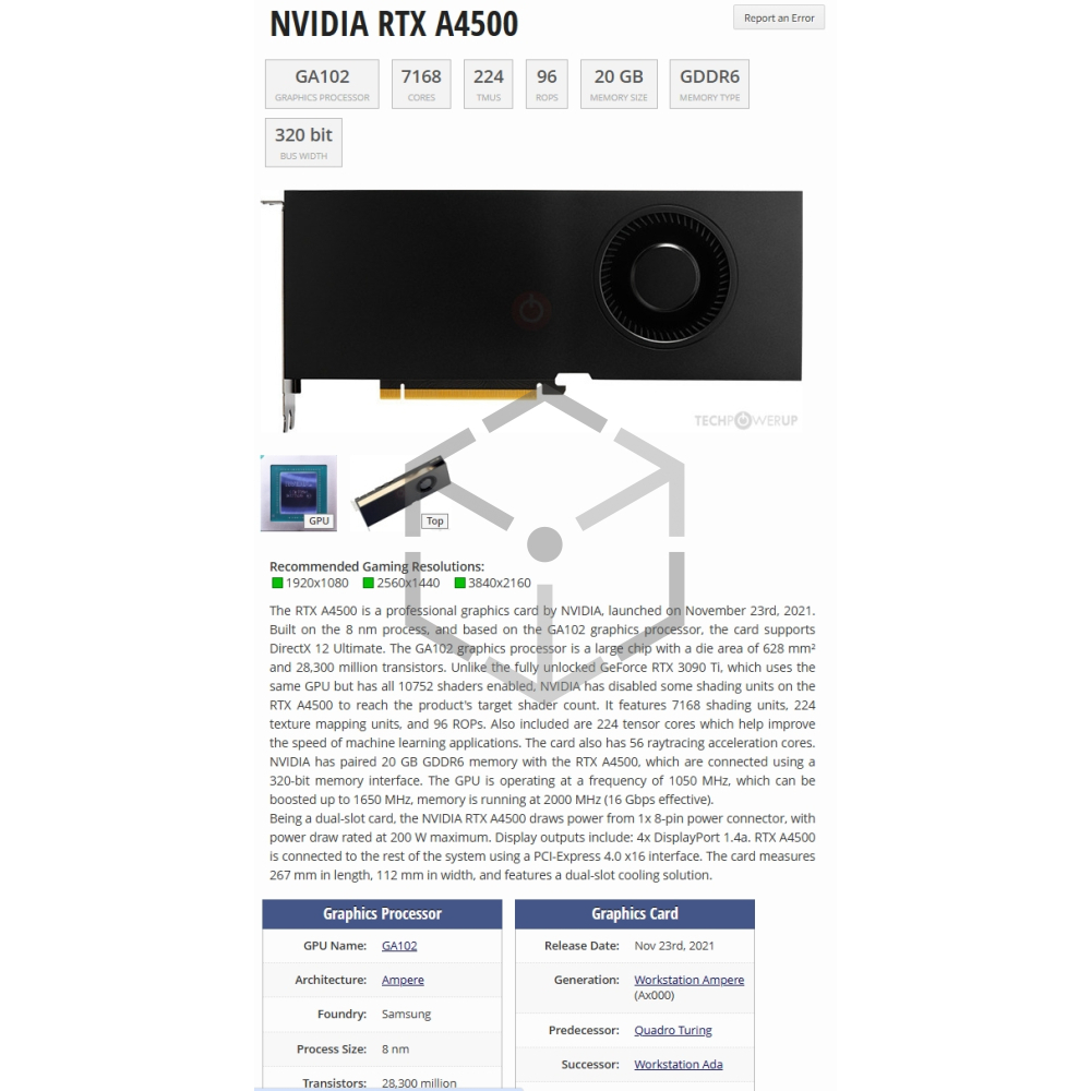 Quadro RTXA4500 20G