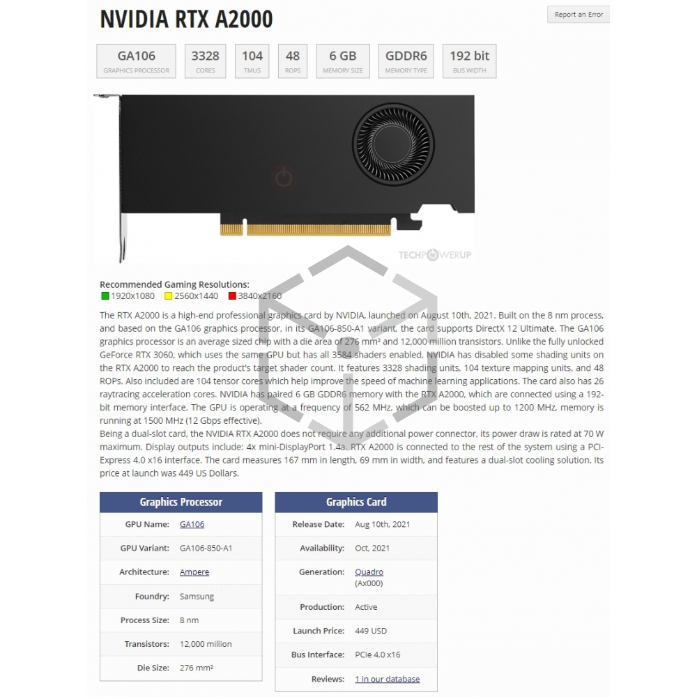 Quadro RTXA2000 6G