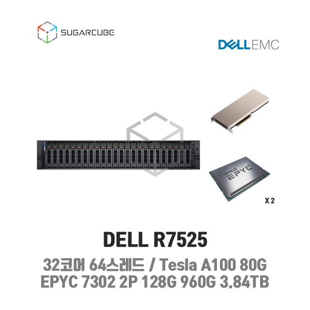 DELL R7525 32코어 64스레드 128G SSD 960G 3.84TB Tesla A100 80G 렌탈