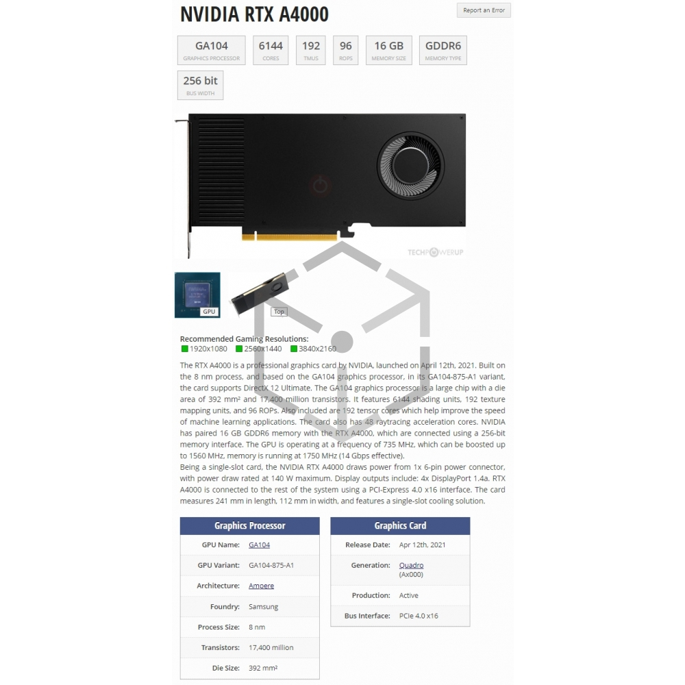 Quadro RTXA4000H 16G